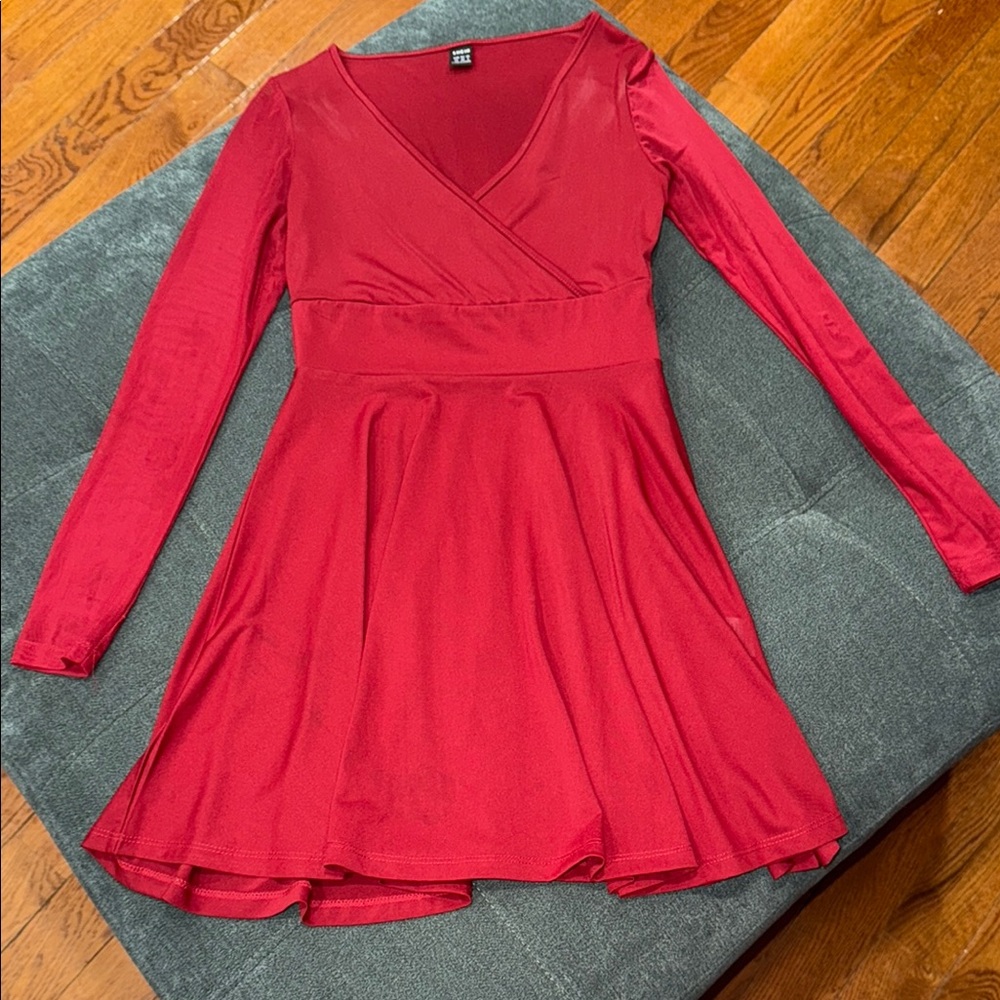 Vibrant Red V-Neck Dress